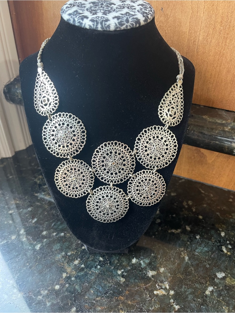 Stella & Dot Silver Medina Bib Medallion Layered Necklace